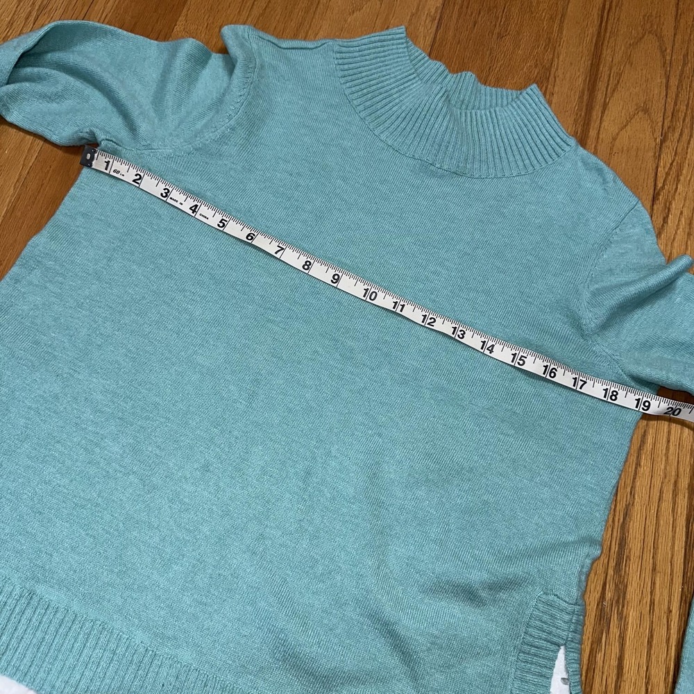 Talbots Sweater S Blue Mock Neck Eyelet Hem Pullover Lagenlook Layered Coastal - Picture 6 of 7